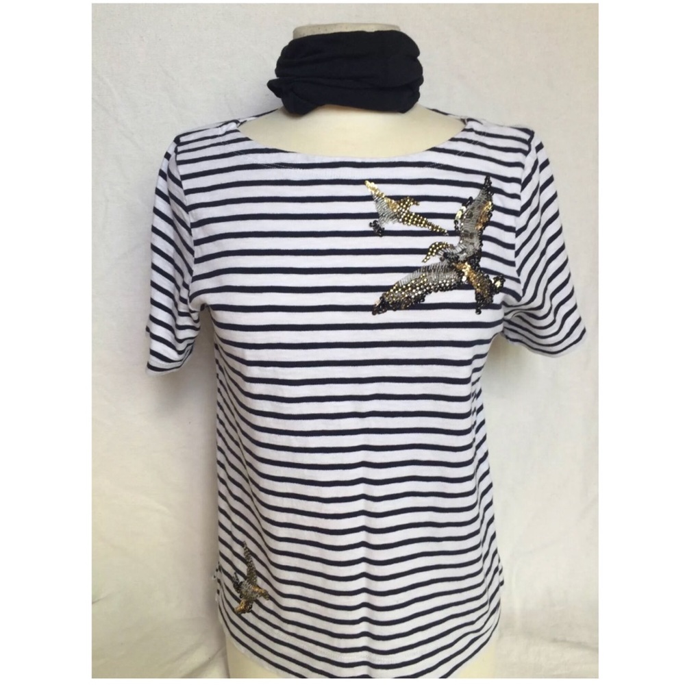 J Crew Women's Cotton Tee W/ Bird Appliqués